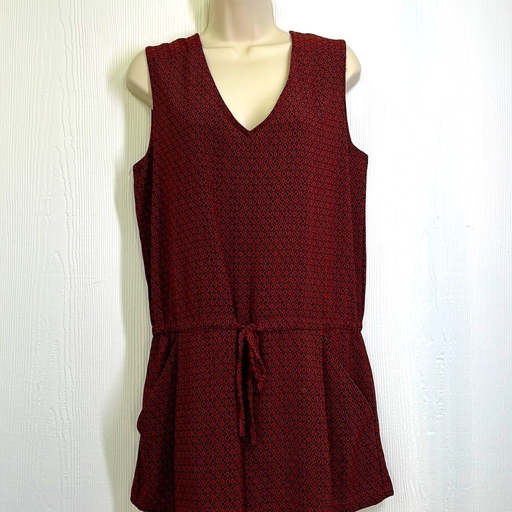 Mango - Red And Black Diamond Design Sleeveless V Neck Short Romper Size XXS